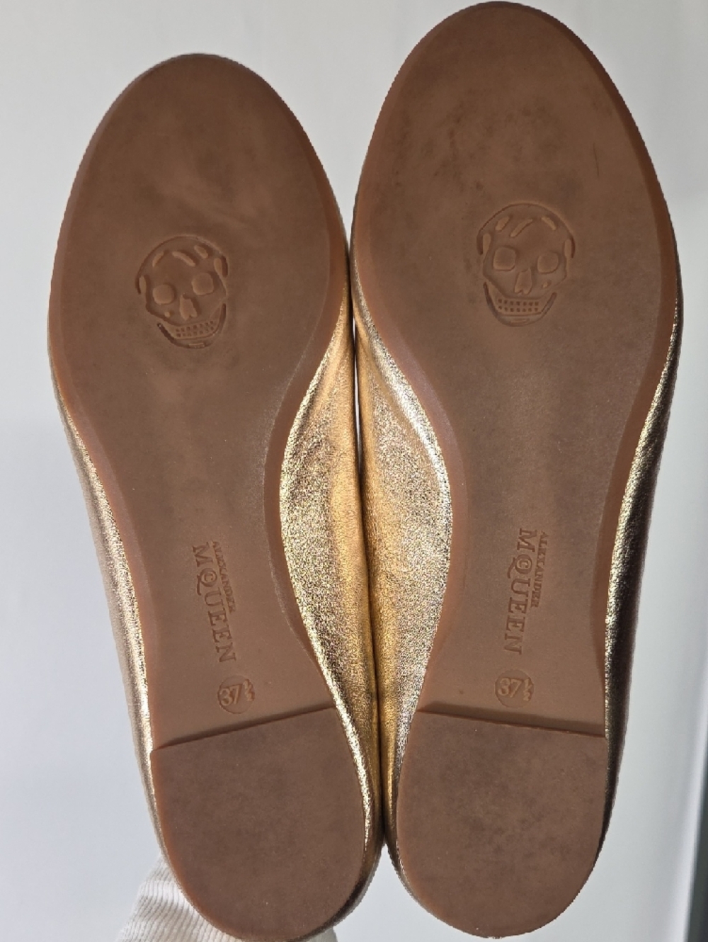 Alexander McQueen Gold Leather Metallic Sequin-Toe Ballet Flats Size 37.5 - Picture 5 of 13